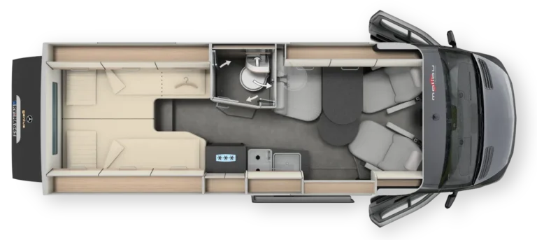 Grundriss des Malibu GENIUS 641 LE Modell 2025 – durchdachtes Raumkonzept im Camper Van