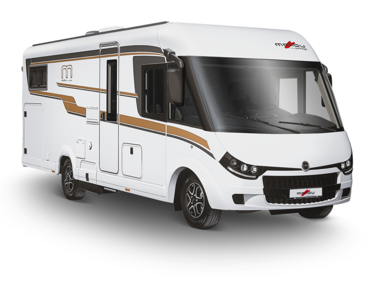 Malibu Reisemobil Integriert I 490 LE aus frontal/seitlicher Sicht.
