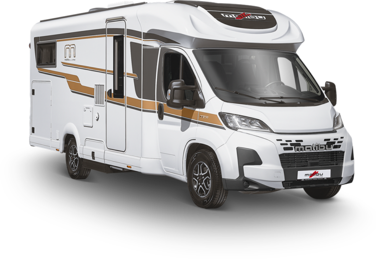 Malibu Reisemobil Teilintegriert T 460 LE aus frontal/seitlicher Sicht.